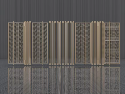 Modern Interior Room Divider With Metal Grid Panels And Vertical Lines 3d model