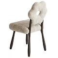 Beige Plush Single Chair With Flower Shaped Backrest Circular Hole And Dark Wooden Legs