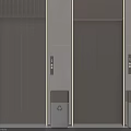 Modern Gray Elevator With Two Metallic Finish Doors And Trash Bins Beside