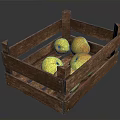 Rustic Wooden Crate Filled With Fresh Yellow Fruits On Dark Surface