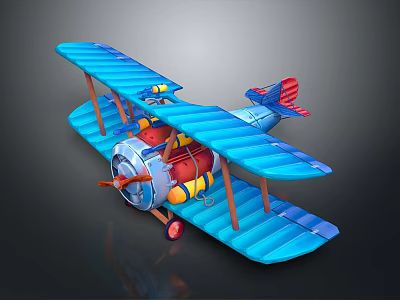 Blue Biplane Model With Vintage Design For Aerospace Collection And 3d model