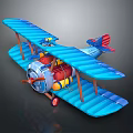 Blue Biplane Model With Vintage Design For Aerospace Collection And