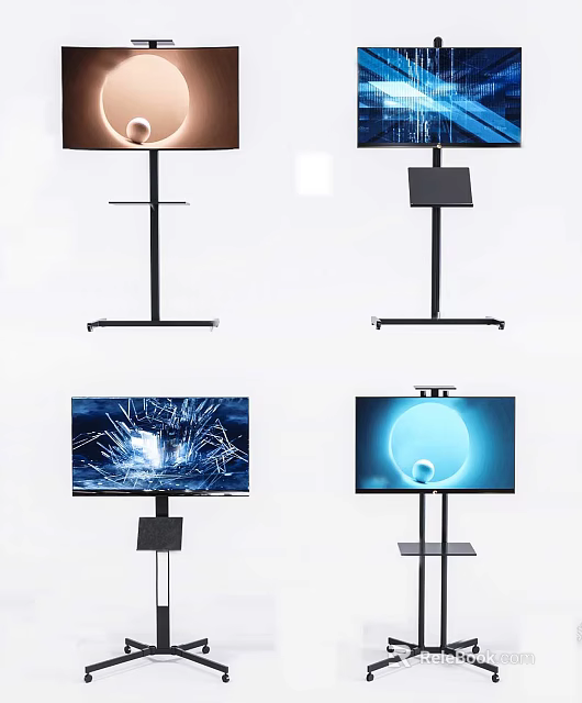 Modern TV With Stand Displaying Various Dynamic Screen Scenes 3d model 