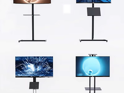 Modern TV With Stand Displaying Various Dynamic Screen Scenes 3d model