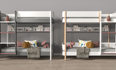 Modern upper and lower bunk bed 3d model