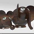 Handcrafted Wooden Mouse And Elephant Dolls With Walnut Wood And Green Eyes