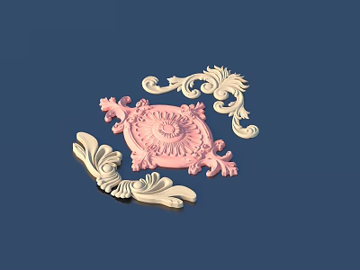 Pink And White Ornamental Carved Sculptures With Scroll Patterns And Circular Design 3d model