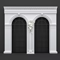 Ornate White Arched Doorways With Classical Design And Central Cherub Statue 3d model
