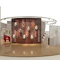 Modern Clothing Store Interior With Curved Display Wall Decorative Masks And Mannequins