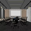 Modern Conference Room Interior With Spacious Table Ergonomic Chairs And Projection Screen 3d model