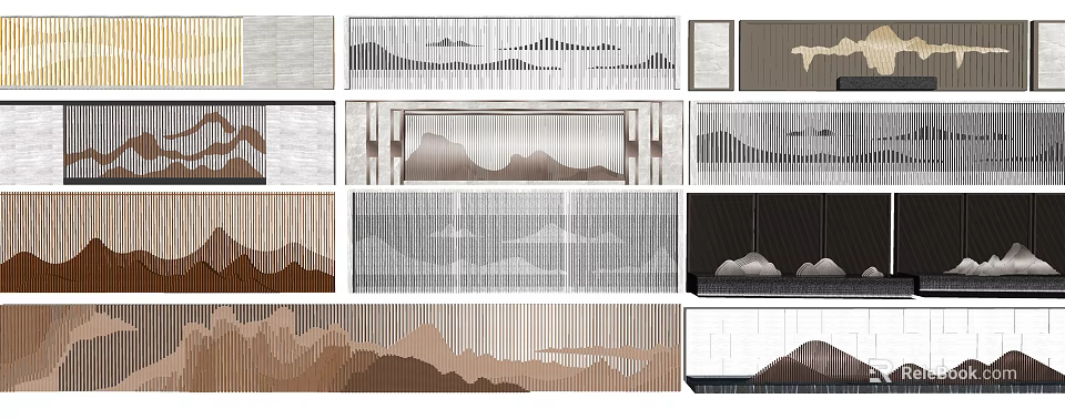 Modern Feature Wall Designs With Layered Textures Mountain Patterns And Neutral Tones 3d model