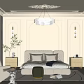 Luxurious Bedroom Interior Design With Intricate Ceiling Chandelier Tufted Headboard Area Rug And Nightstands