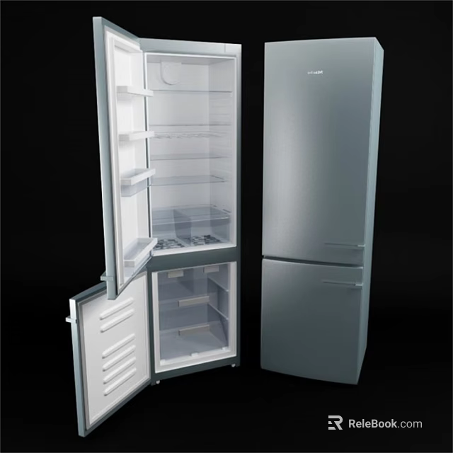 Open Door Refrigerator Freezer Modern Design With Interior Shelves And Drawers 3d model 