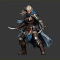 Blonde Warrior With Blue Cape And Dual Swords In Leather Metal Armor