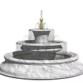 Elegant Three Tiered Marble Fountain With Flowing Water And Illuminated Base