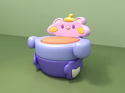 Cute Cartoon Bear Shaped Kids Chair with Pink Purple Orange and Yellow Colors 3d model