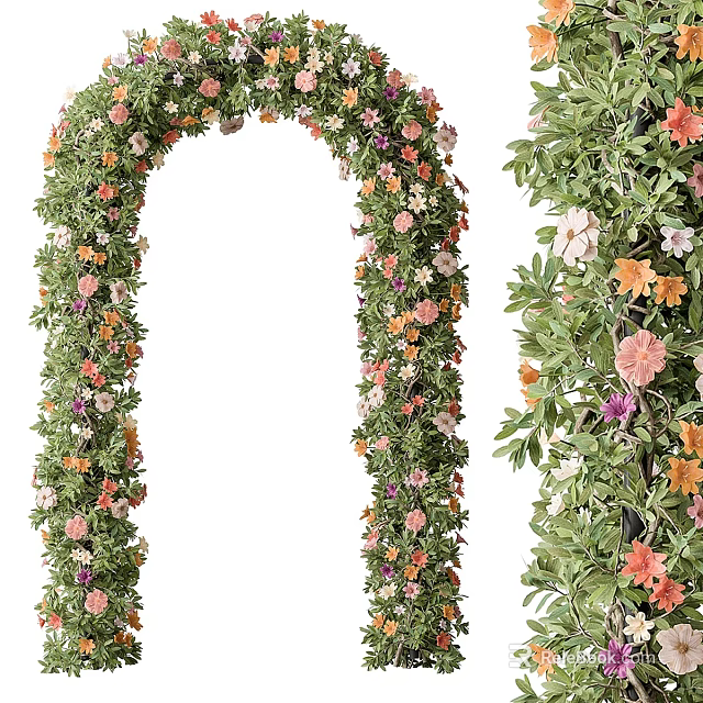 Decorative Floral Archway Adorned With Colorful Flowers And Lush Greenery 3d model 