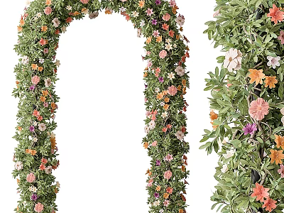 Decorative Floral Archway Adorned With Colorful Flowers And Lush Greenery 3d model
