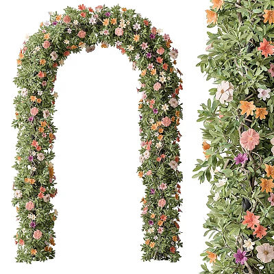 Decorative Floral Archway Adorned With Colorful Flowers And Lush Greenery 3d model