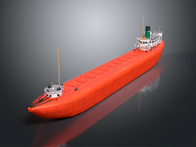 Orange Water Transport Cargo Ship with Long Hull Superstructure and Chimney 3d model