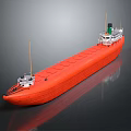 Orange Water Transport Cargo Ship with Long Hull Superstructure and Chimney 3d model
