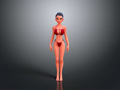 Woman in Red Bikini Standing Full Body Against Simple Gray Background 3d model