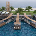Container Buildings On Water With Connected Structures Trees And Outdoor Seating Areas