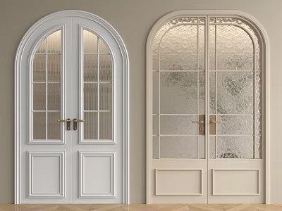 Elegant Swing Doors With Arched Top Transparent And Frosted Glass Grilles 3d model