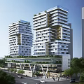 Modern residential building high-rise conjoined square shape residential building office building 3d model