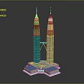 Petronas Twin Towers Architecture Model With Tall Towers Skybridge And Blue Base