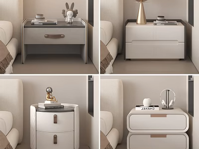 Modern Minimalist Bedside Tables With Drawers Metal Handles And Decorative Items 3d model