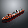 Vintage Red And Black Ship Model With Two Black Chimneys White Deck And Small Flag