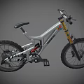 RockShox Silver Gray Mountain Bike With Yellow Fork Large Wheels And Colorful Details