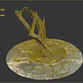 Wood And Stone Sculpture With Circular Stone Base And Intertwined Structure 3d model