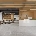 Modern Public Office Space with Desks Computers Green Plants Coffee Station and Open Layout