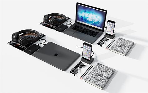 Modern Laptop Apple Laptop Mobile Phone Headset Mobile Hard Disk Electric 3d model