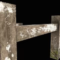 Rustic Wooden Fence with Peeling Paint Weathered Posts and Green Moss