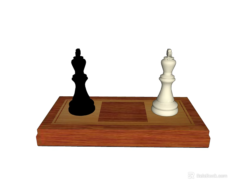 Chess Board Game Entertainment With Black And White King Pieces On Wooden Board 3d model 