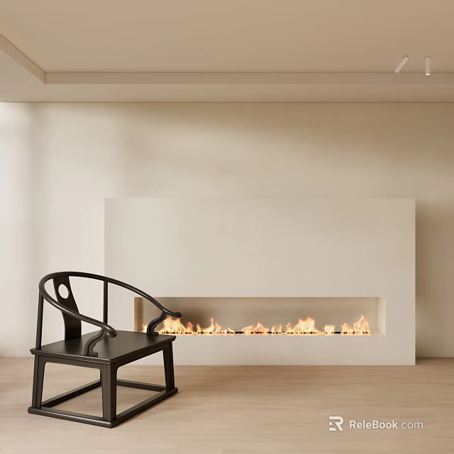Modern Living Room Interior With White Fireplace Flames And Black Chair 3d model 
