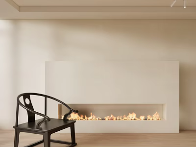 Modern Living Room Interior With White Fireplace Flames And Black Chair 3d model