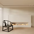 Modern Living Room Interior With White Fireplace Flames And Black Chair