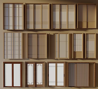 Song style log wind sliding door sliding door wooden Japanese style sliding door 3d model