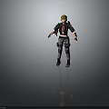 3D Tactical Female Character Wearing Goggles Black Jacket Red Tie Camouflage Pants and Arm Tattoos