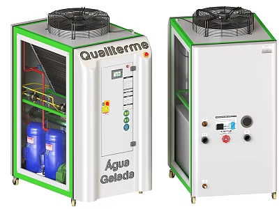 Quallerme Agua Gelada Industrial Cooling Equipment With Green Frame White Body And Top Cooling Fan 3d model