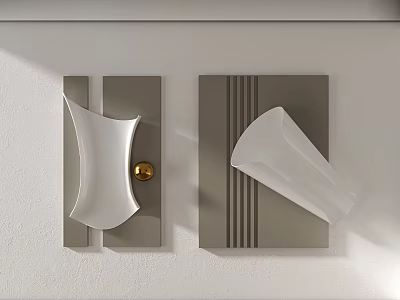 Wall Hangings With White Curved Shape Gold Circular Accent Gray Striped Panel Decor 3d model