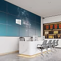 Modern Front Desk Reception with Large Screen Wall Windows 10 Logo and Ergonomic Chairs