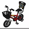 Red Kids Bicycle With Front Basket Printed Seat And Training Wheels