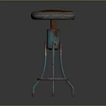 Vintage Industrial Leisure Chair With Brown Wooden Seat And Turquoise Metal Frame