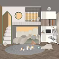 Kids Room Interior Design With Bunk Bed Stairs Circular Mirror Rug Toys Desk And Chair
