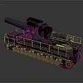 Military Tank With Large Cannon Track System And Multiple Road Wheels
